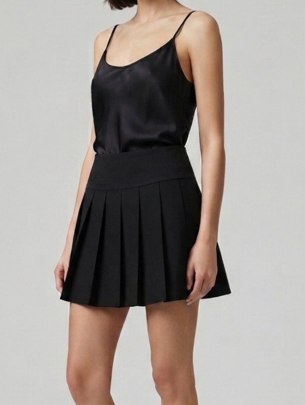 High-Rise Black Pleated Mini Skirt